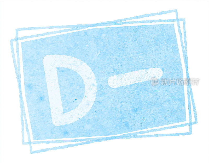 粉彩淡蓝色大写字母或字母D后跟一个减号或负号或D -超过水平风化粉彩天蓝色框架垃圾墙纹理矢量背景